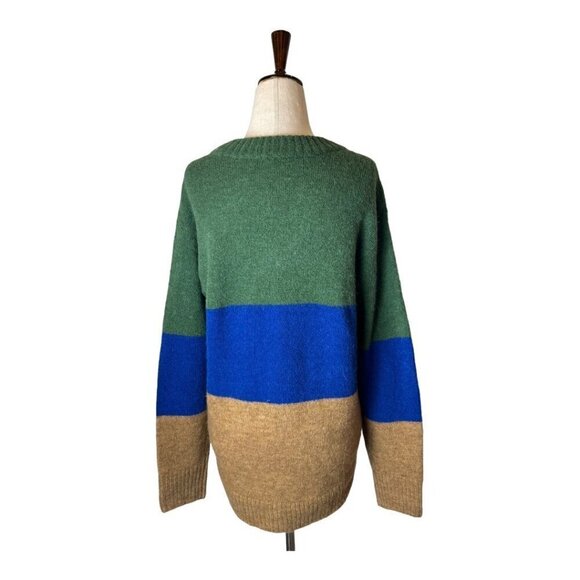 AYR Sweater Women Small Green Blue Camel Alpaca Wool Blend The Kick Back Crew - Picture 3 of 10